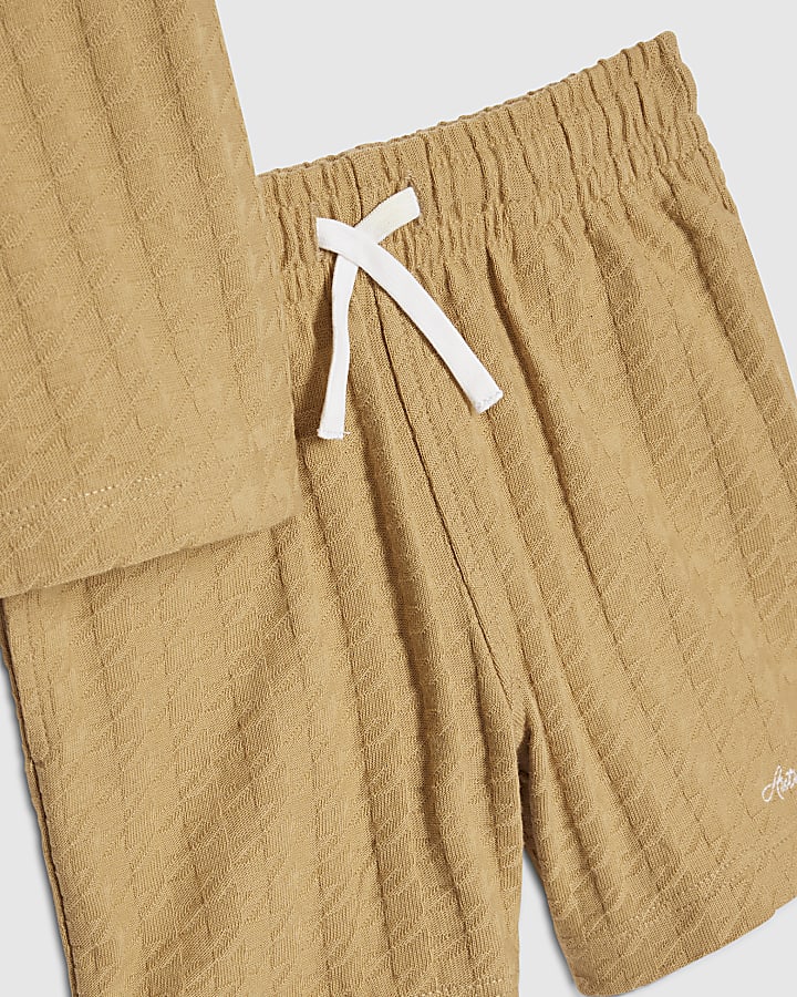 Mini Boys Brown Polo Shirt And Shorts Set