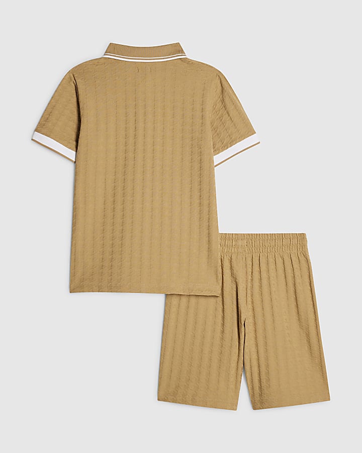 Boys Brown Polo Shirt And Shorts Set