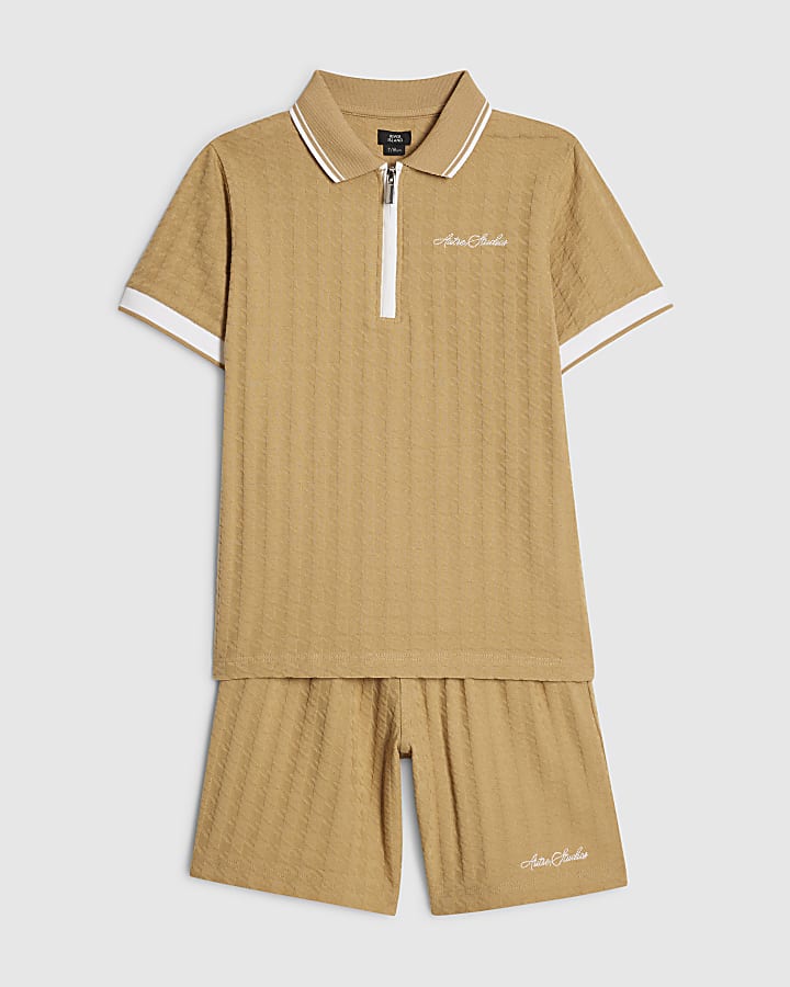 Boys Brown Polo Shirt And Shorts Set