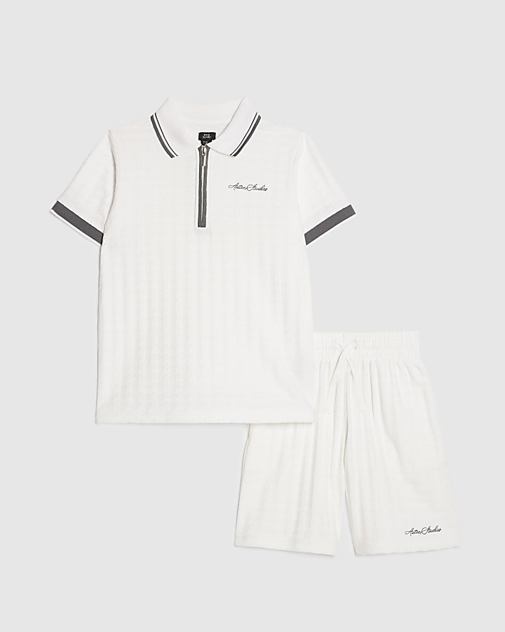 Boys White Polo Shirt And Shorts Set
