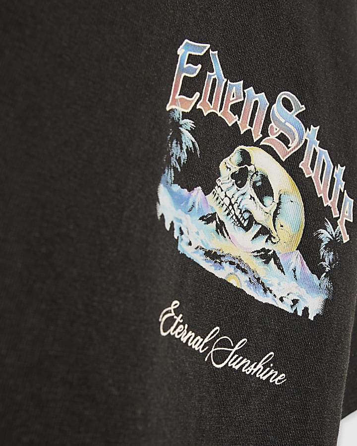 Boys Black Oversized Skull Wash T-Shirt