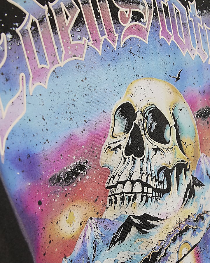 Boys Black Oversized Skull Wash T-Shirt