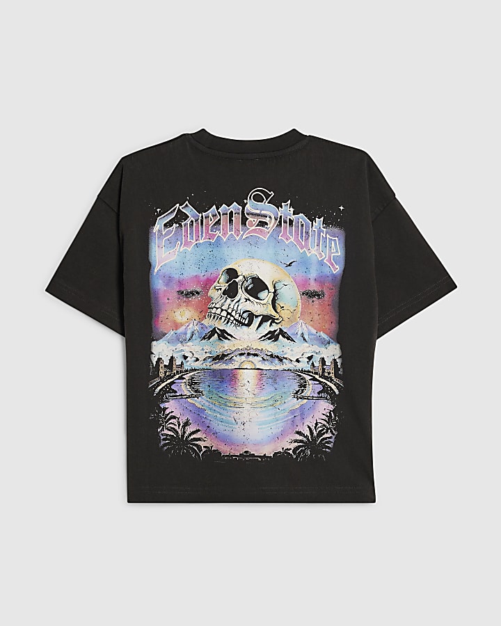 Boys Black Oversized Skull Wash T-Shirt