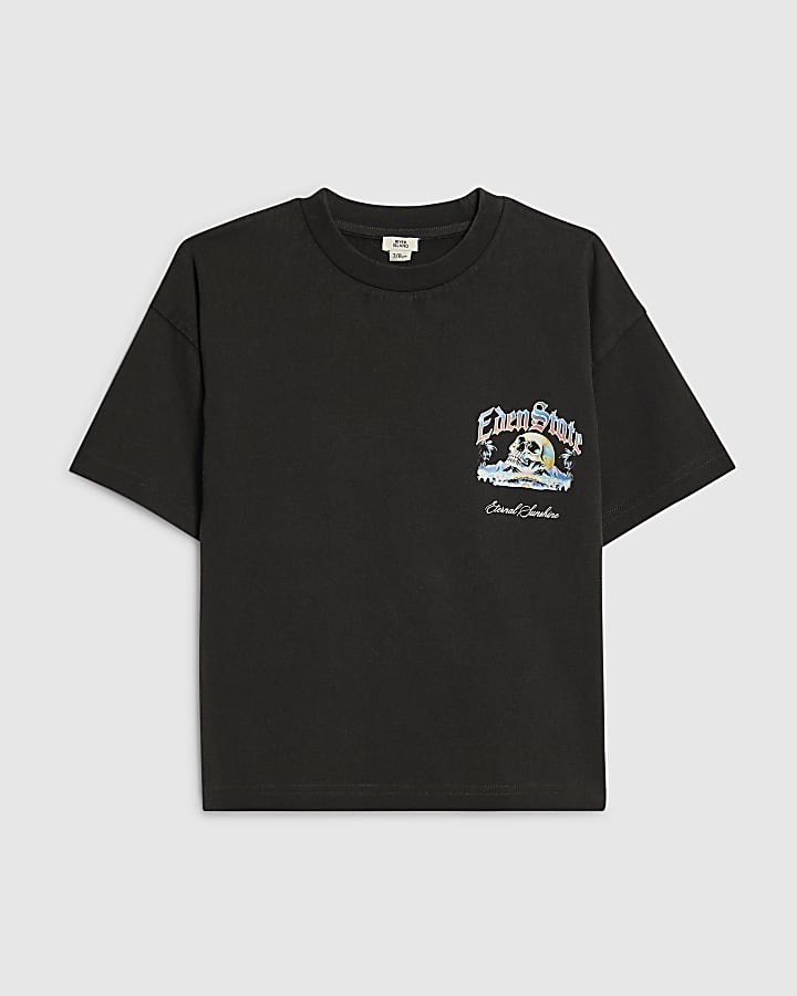 Boys Black Oversized Skull Wash T-Shirt