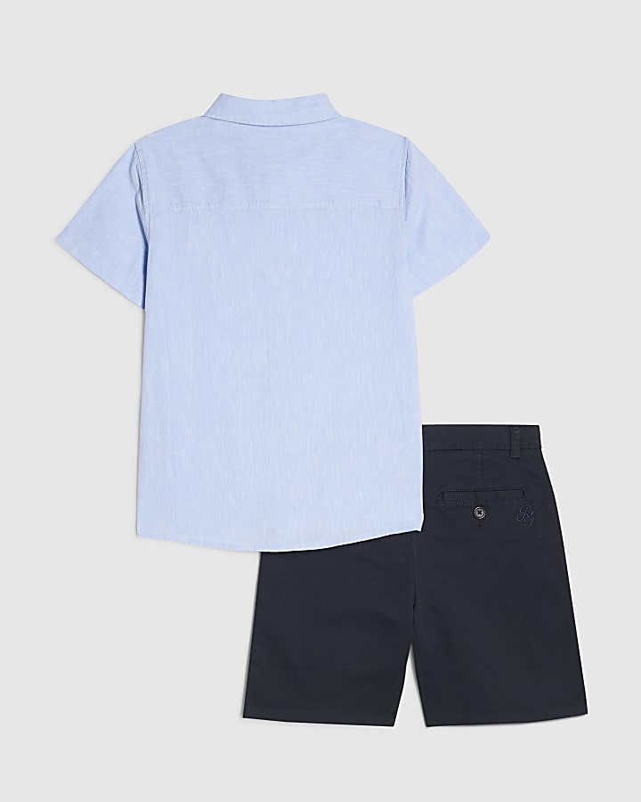 Boys Blue Shirt And Chino Shorts Set