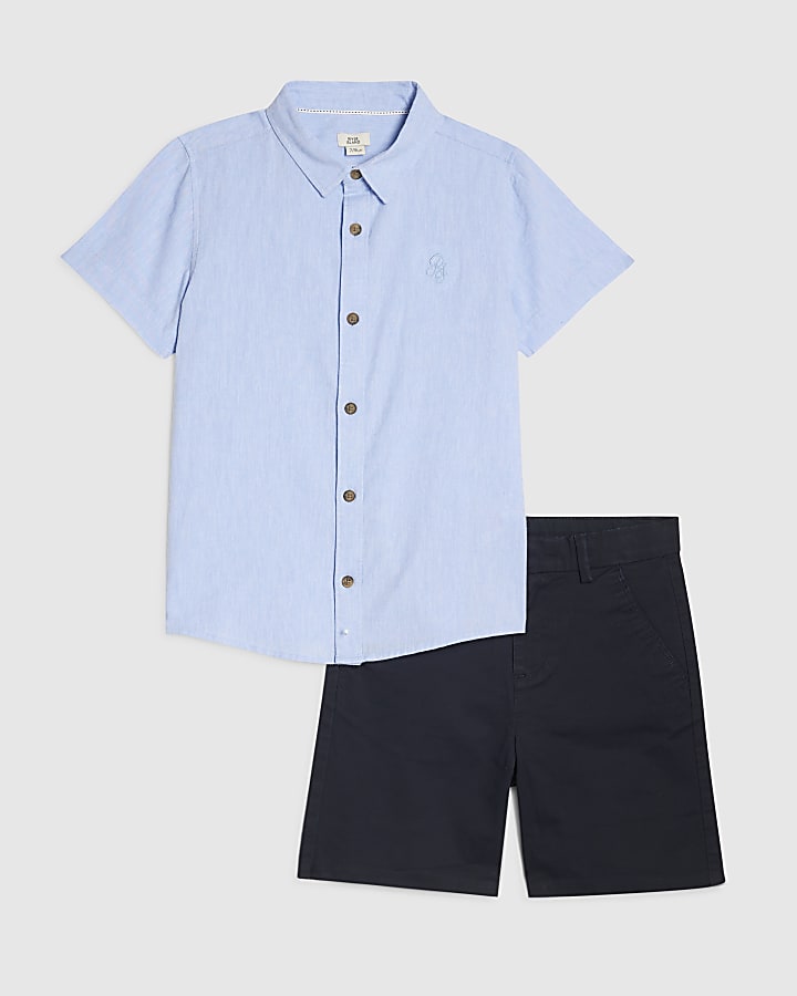 Boys Blue Shirt And Chino Shorts Set