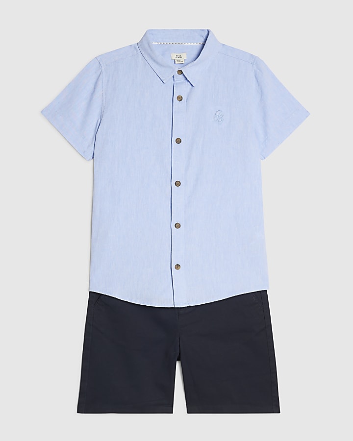 Boys Blue Shirt And Chino Shorts Set