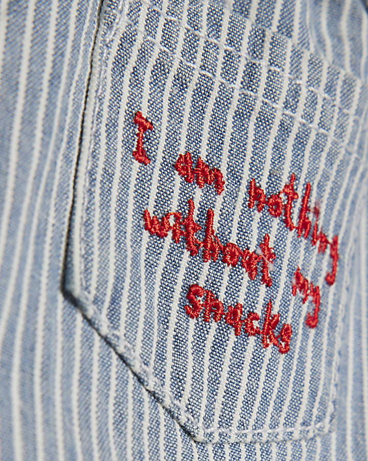 Baby Boys Blue Stripe Embroidery Dungaree Set
