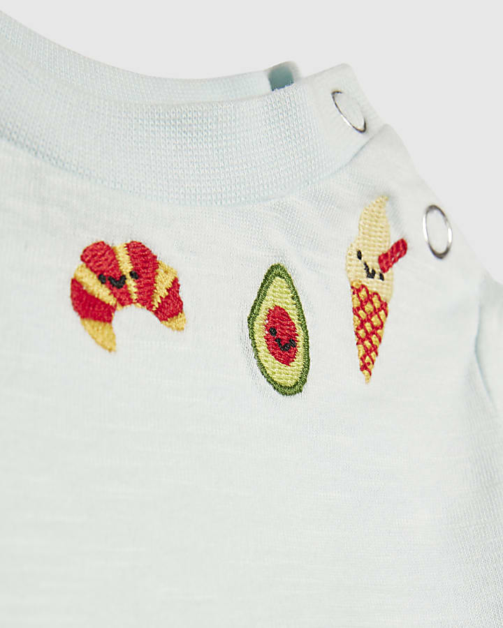 Baby Boys Blue Stripe Embroidery Dungaree Set