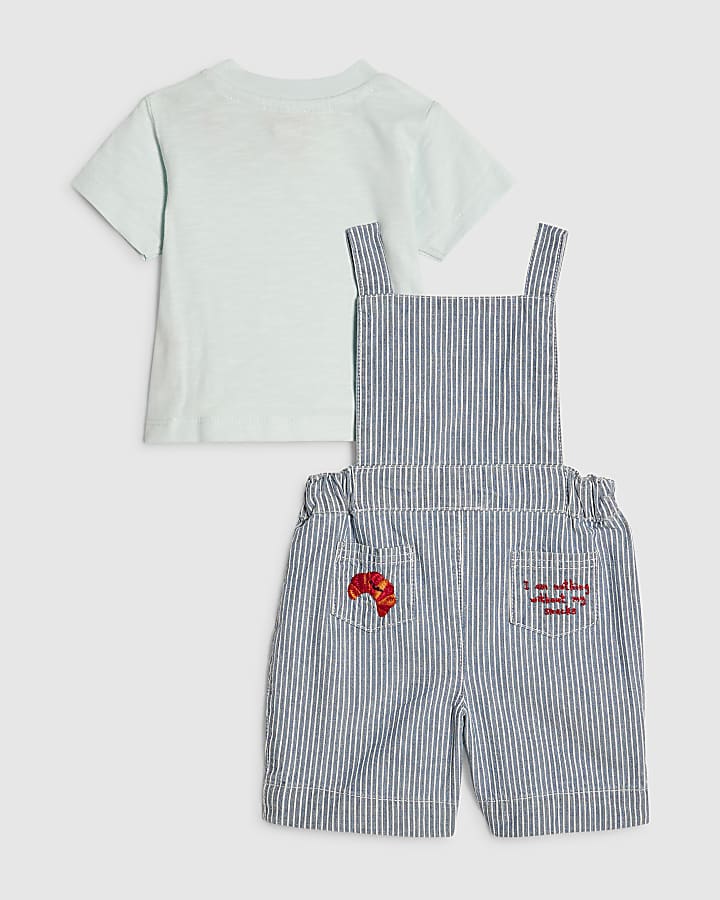 Baby Boys Blue Stripe Embroidery Dungaree Set