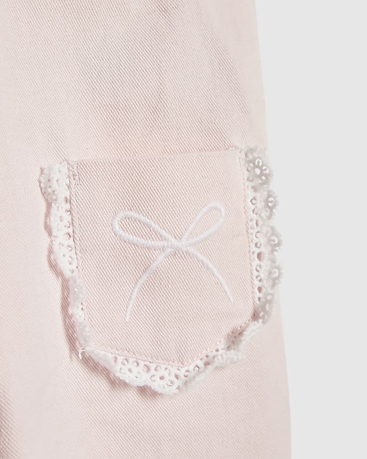 Mini Girls Pink Lace Dungarees