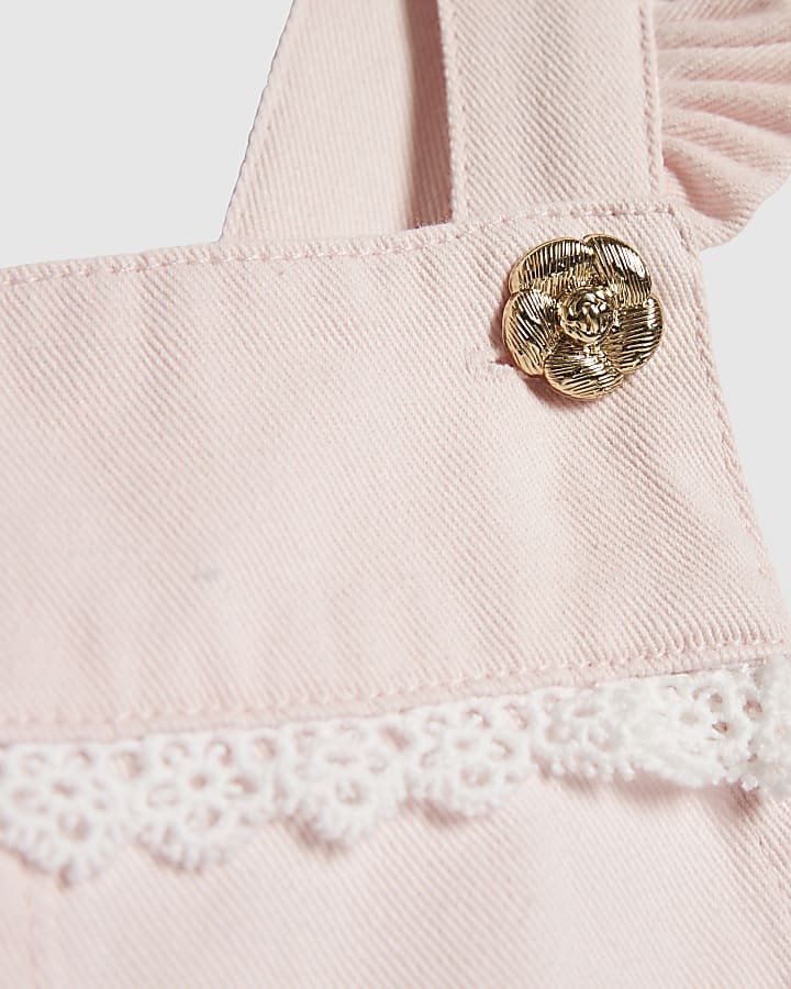 Mini Girls Pink Lace Dungarees