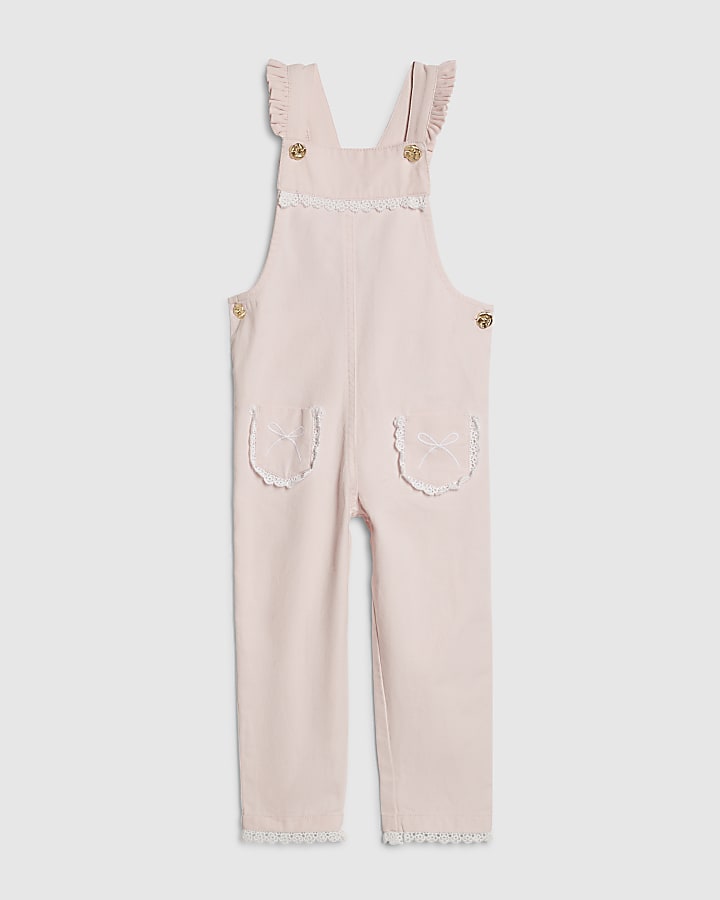 Mini Girls Pink Lace Dungarees