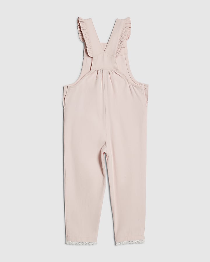 Mini Girls Pink Lace Dungarees