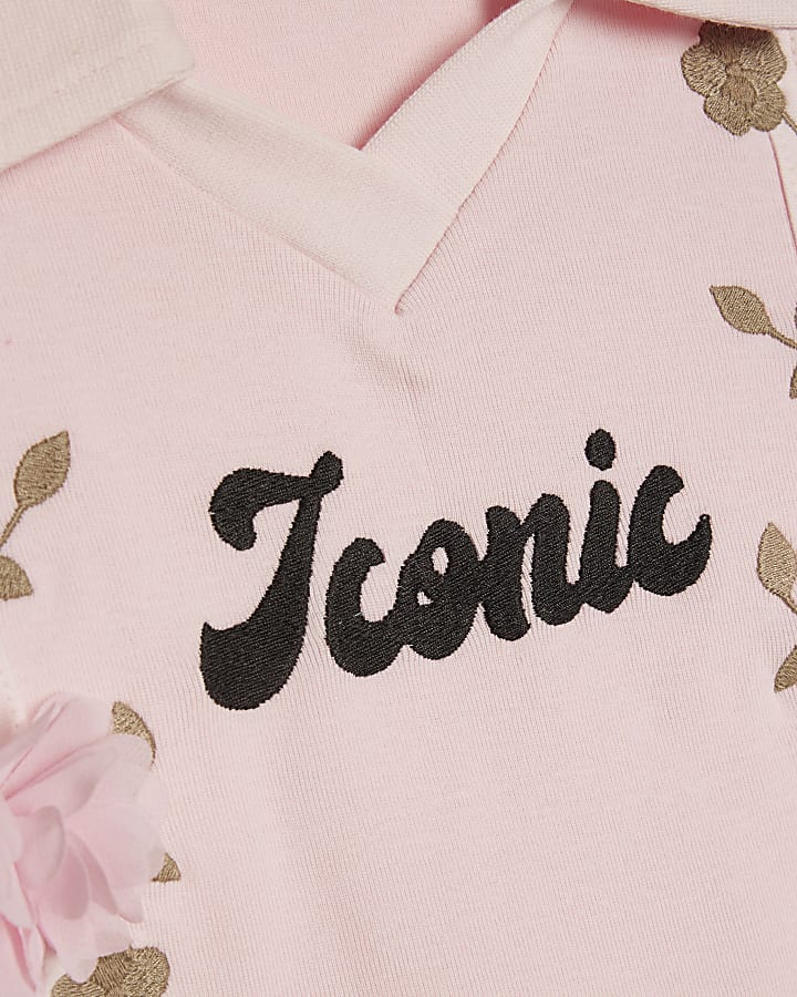 Girls Pink Floral Polo Skirt Set