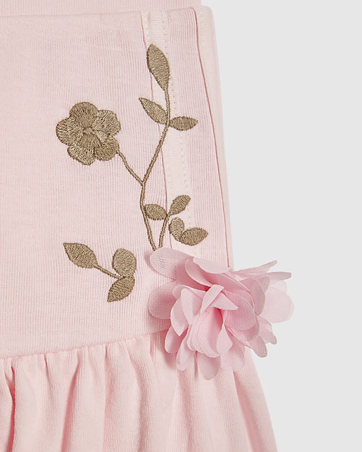 Girls Pink Floral Polo Skirt Set