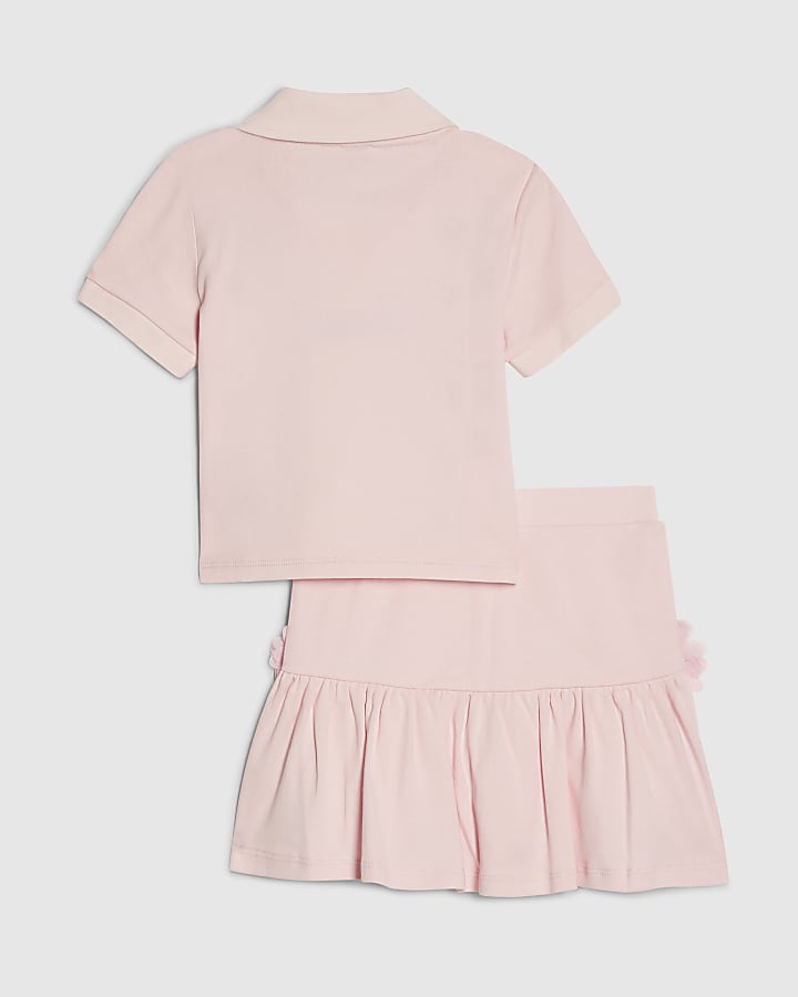 Girls Pink Floral Polo Skirt Set