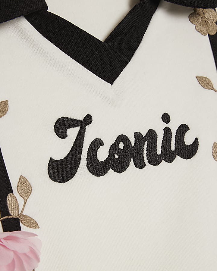 Girls White Floral Polo Skirt Set