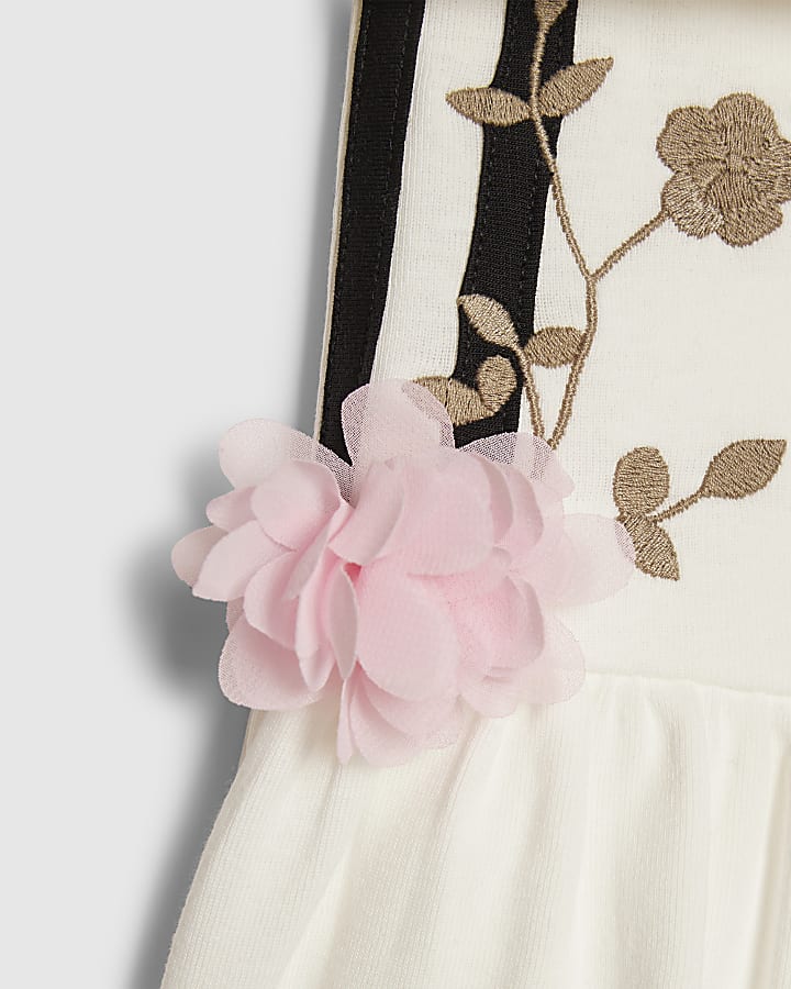 Girls White Floral Polo Skirt Set