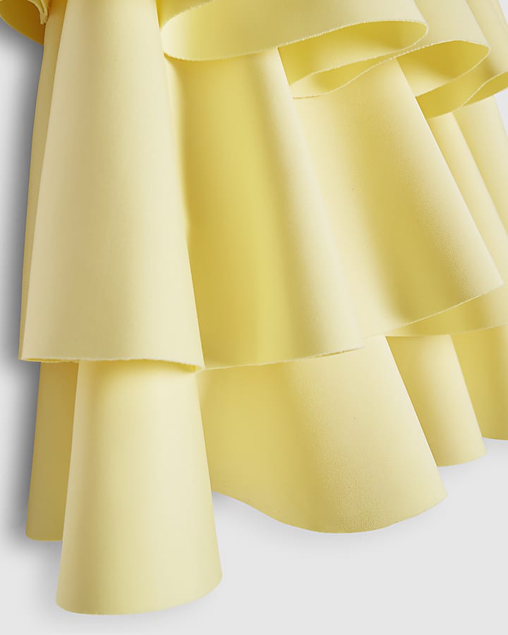 Girls Yellow Asymmetric Floral Scuba Dress