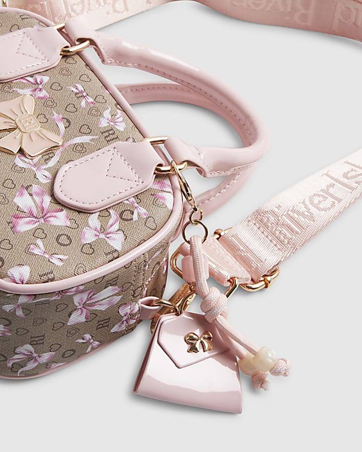 Girls Brown Monogram Bow Charm Bag