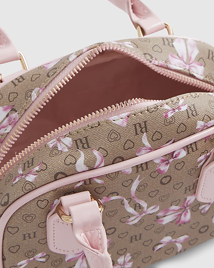 Girls Brown Monogram Bow Charm Bag