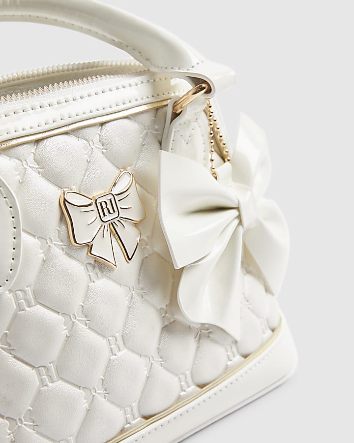 Girls Cream Quilted Bow Cross Body Bag