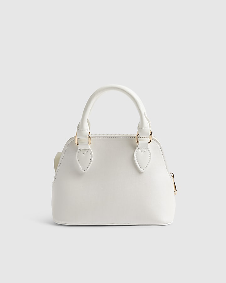 Girls Cream Quilted Bow Cross Body Bag