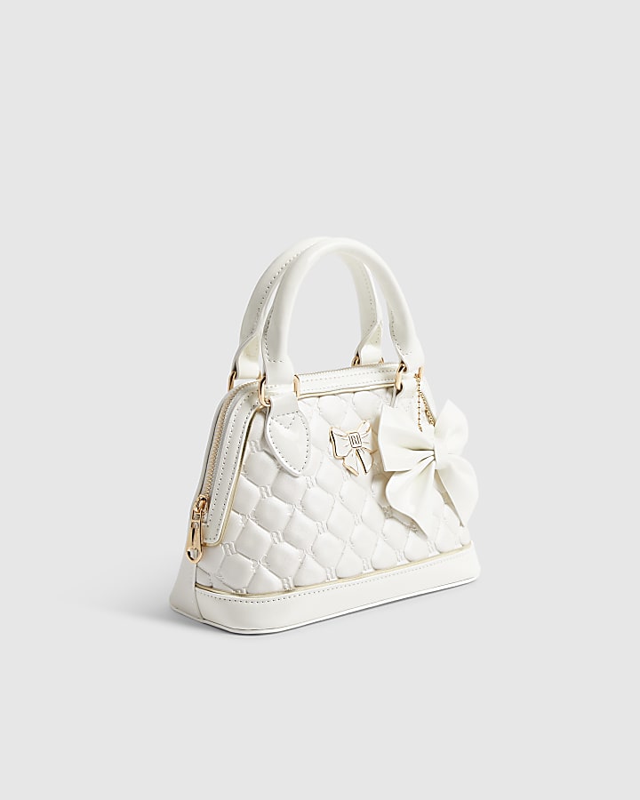 Girls Cream Quilted Bow Cross Body Bag