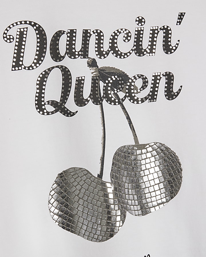 Girls White Dancing Queen T-Shirt Set