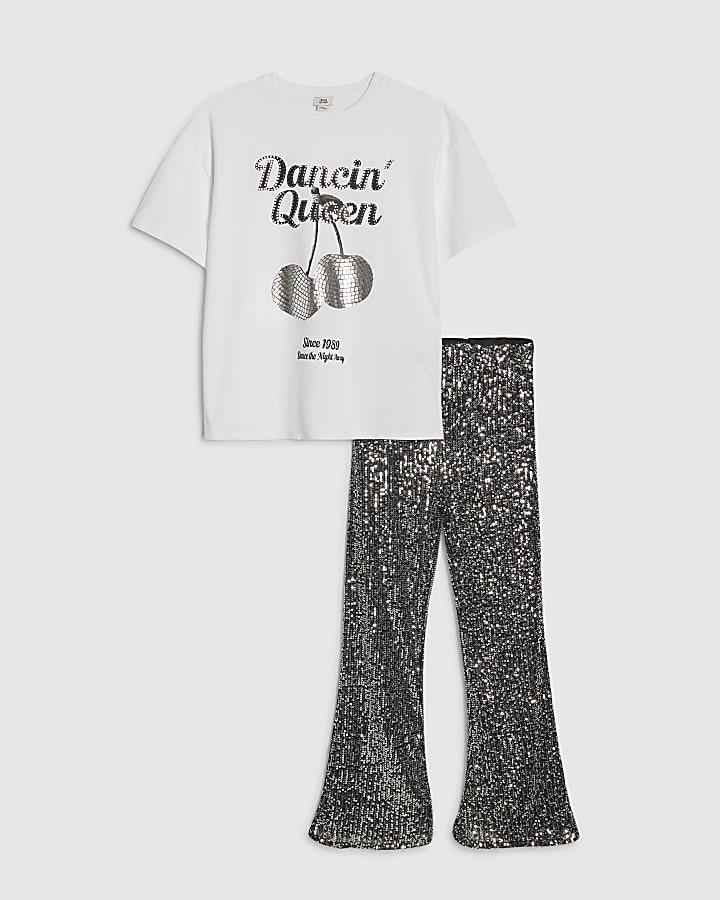 Girls White Dancing Queen T-Shirt Set