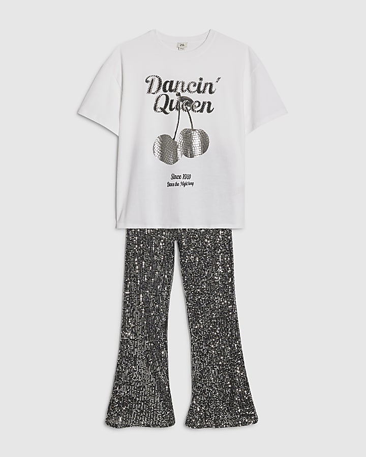 Girls White Dancing Queen T-Shirt Set