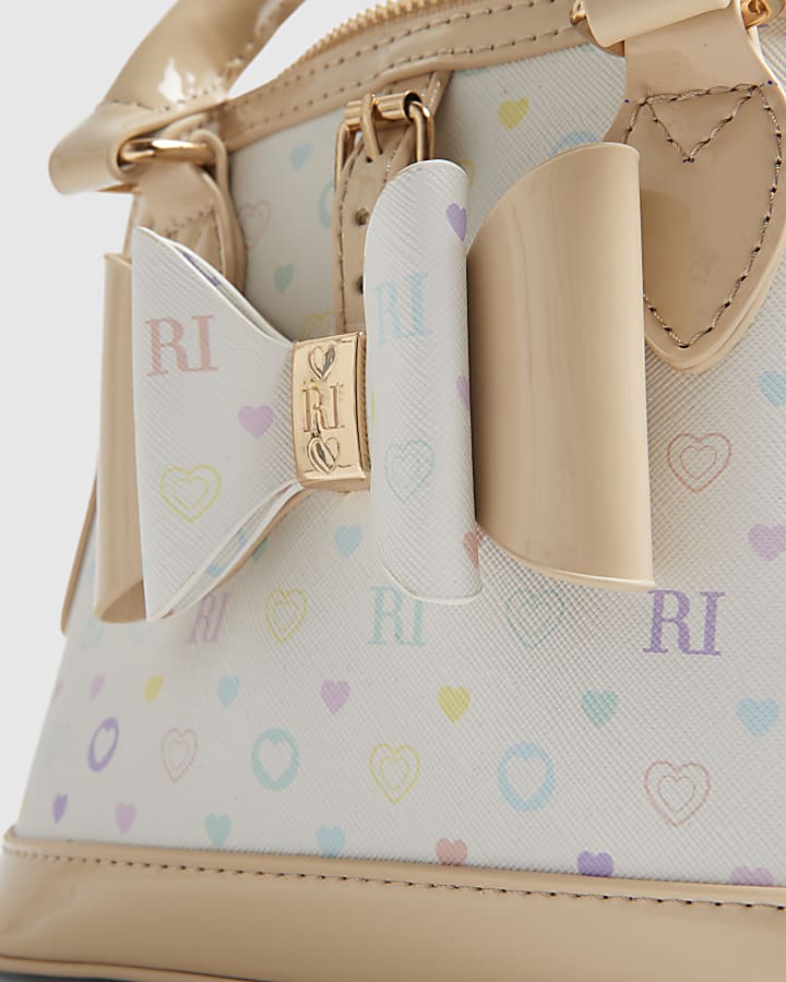 Girls White Monogram Cross Body Bag