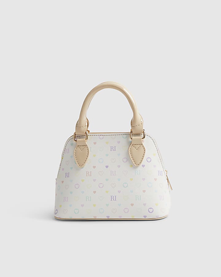Girls White Monogram Cross Body Bag