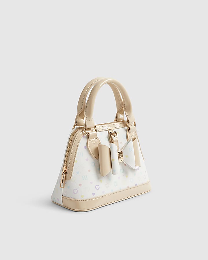 Girls White Monogram Cross Body Bag