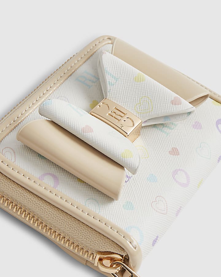 Girls White Monogram Bow Purse