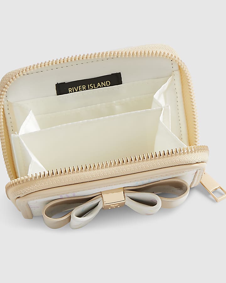 Girls White Monogram Bow Purse