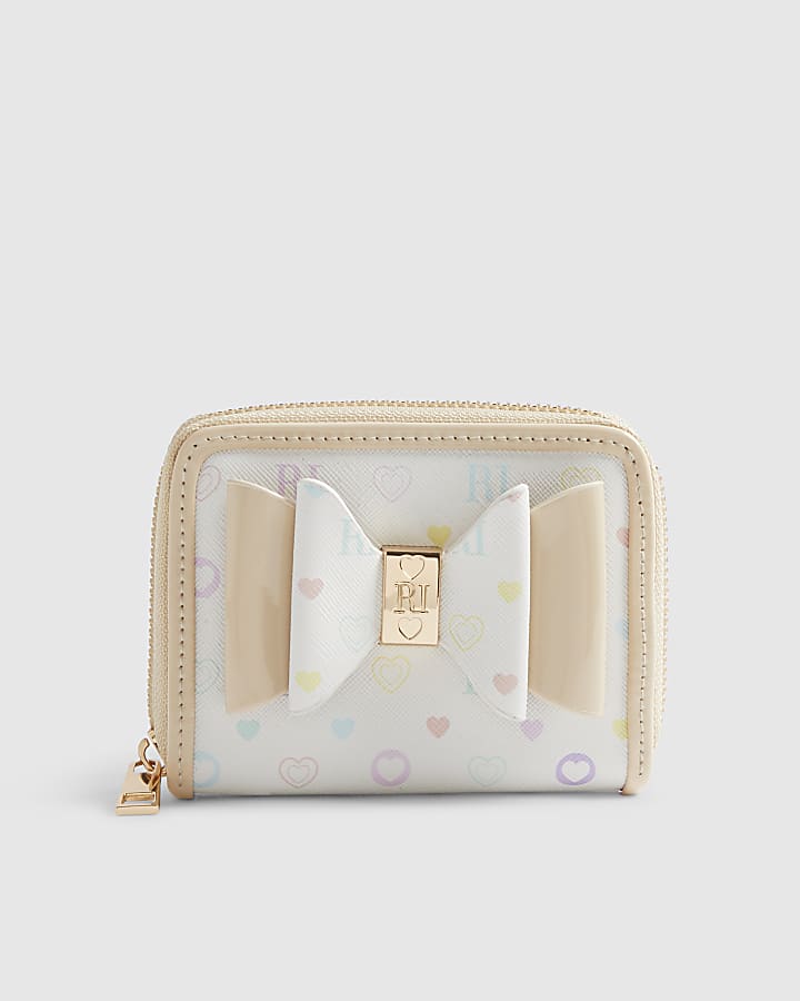 Girls White Monogram Bow Purse