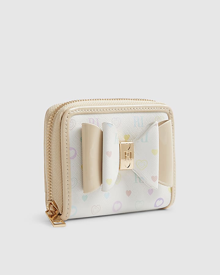 Girls White Monogram Bow Purse