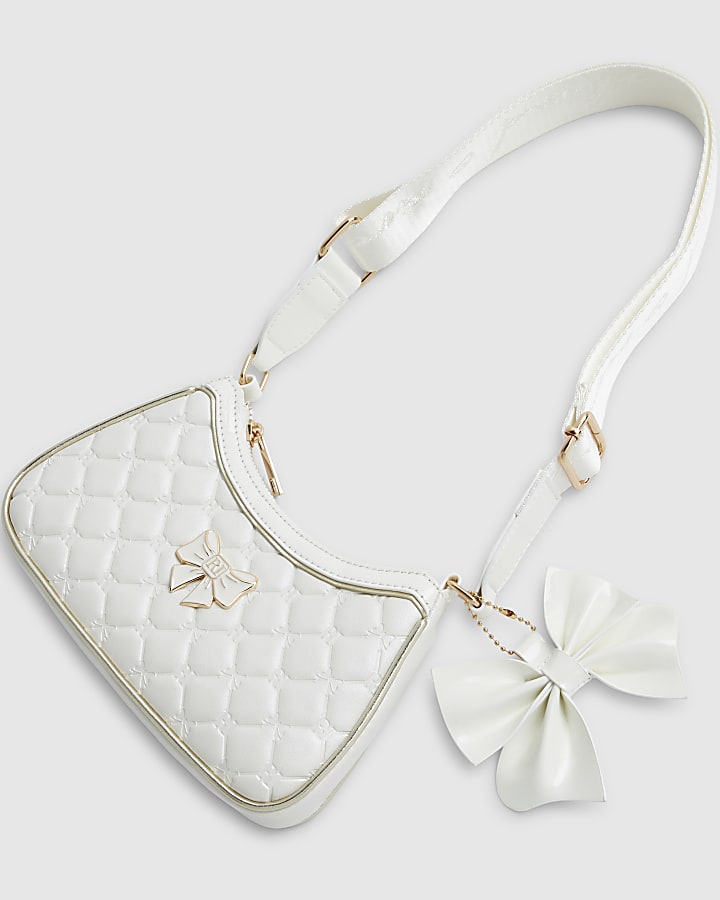 Girls Cream Quilted Bow Shoulder Bag