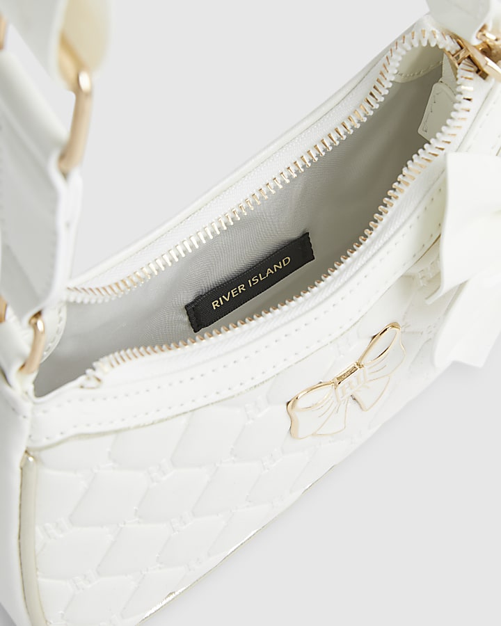 Girls Cream Quilted Bow Shoulder Bag