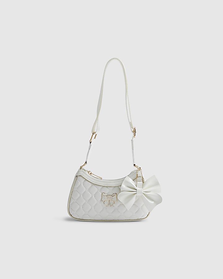 Girls Cream Quilted Bow Shoulder Bag