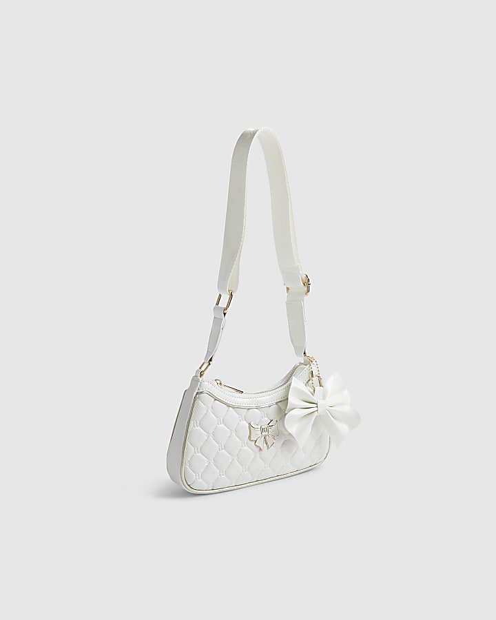 Girls Cream Quilted Bow Shoulder Bag