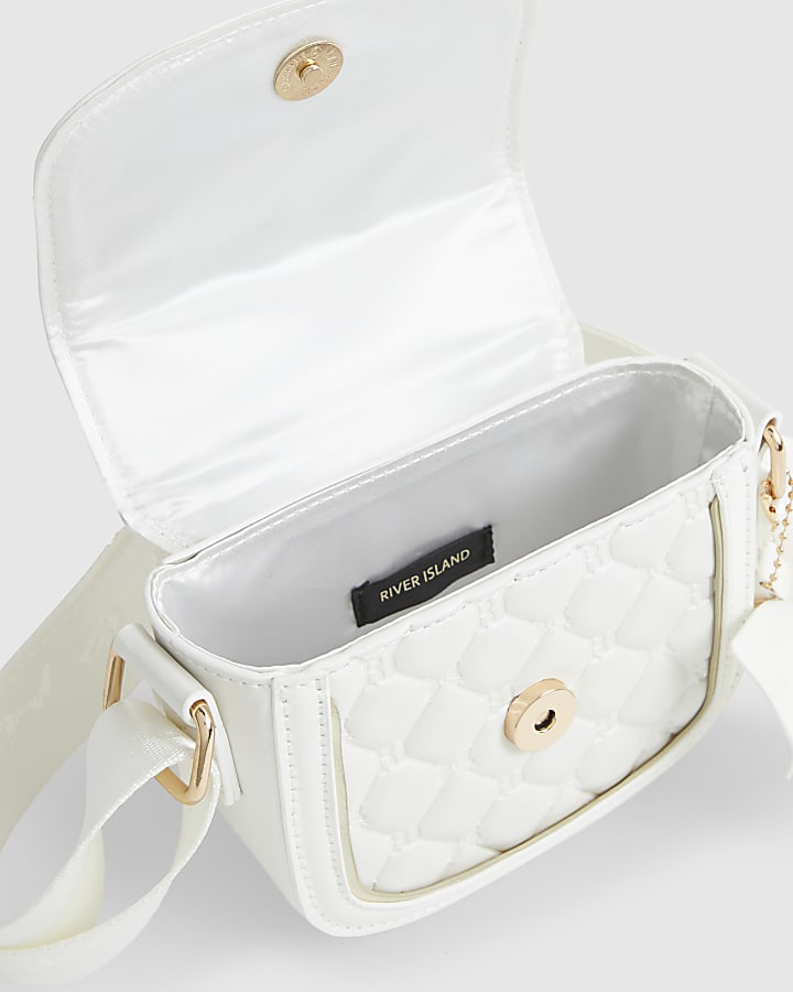 Girls Cream Bow Quilted Cross Body Bag
