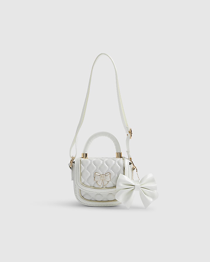 Girls Cream Bow Quilted Cross Body Bag