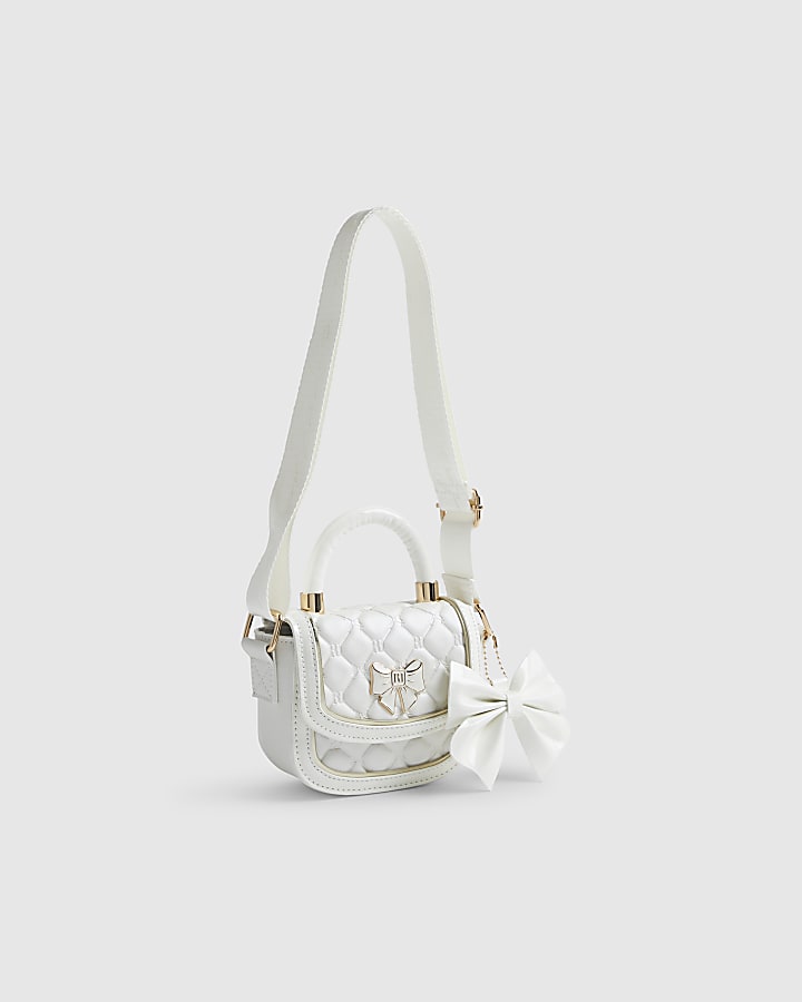 Girls Cream Bow Quilted Cross Body Bag