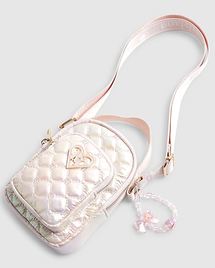 Girls Pink Quilted Heart Cross Body Bag