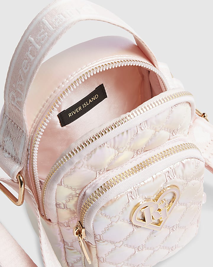 Girls Pink Quilted Heart Cross Body Bag