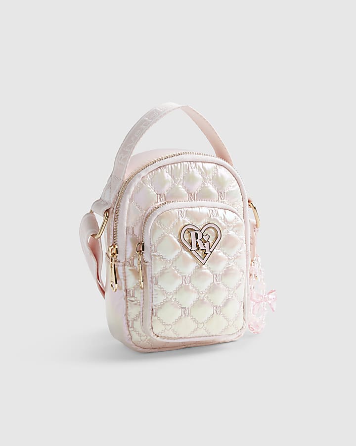 Girls Pink Quilted Heart Cross Body Bag