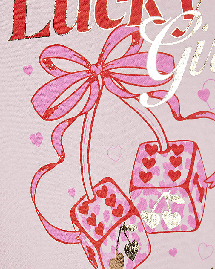 Girls Pink Lucky Girl Dice Sweatshirt